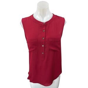 NEW Ann Taylor LOFT Red Sleeveless Half Button Shirt Blouse Tank Top Size M
